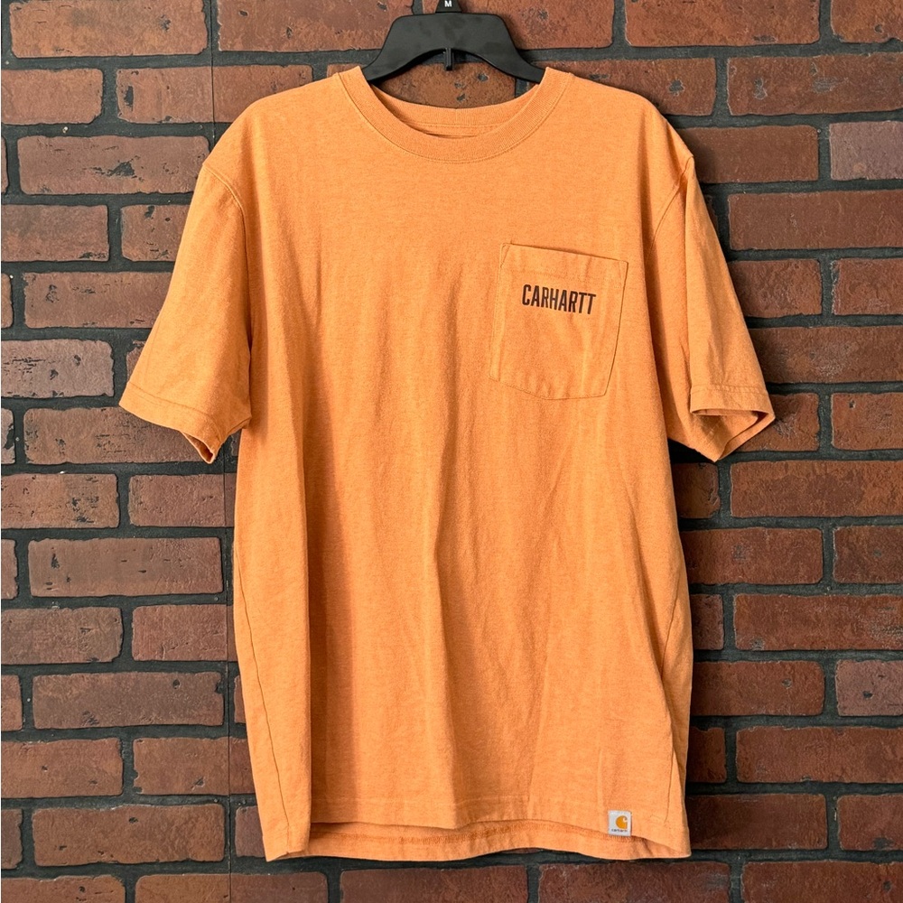 Carhartt Orange‎ Pocket T Shirt Medium Graphic Logo Back Workwear Tee